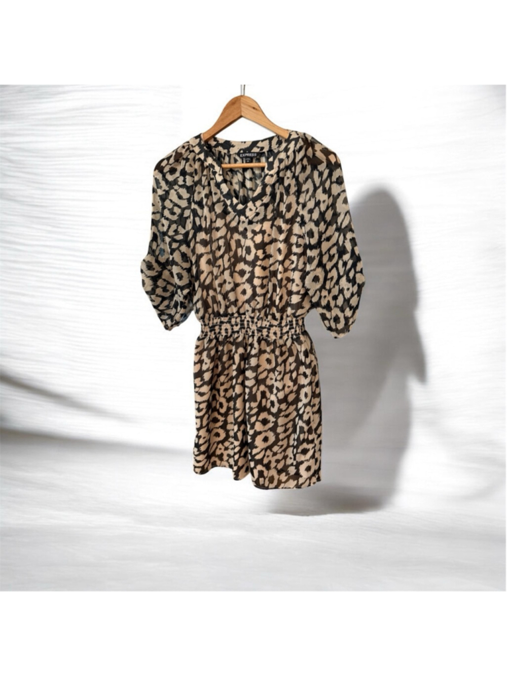 Women's EXPRESS Black Beige Leopard Print Mini Dress XS